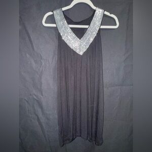 Black Fancy Top with Silver Sequin Detail